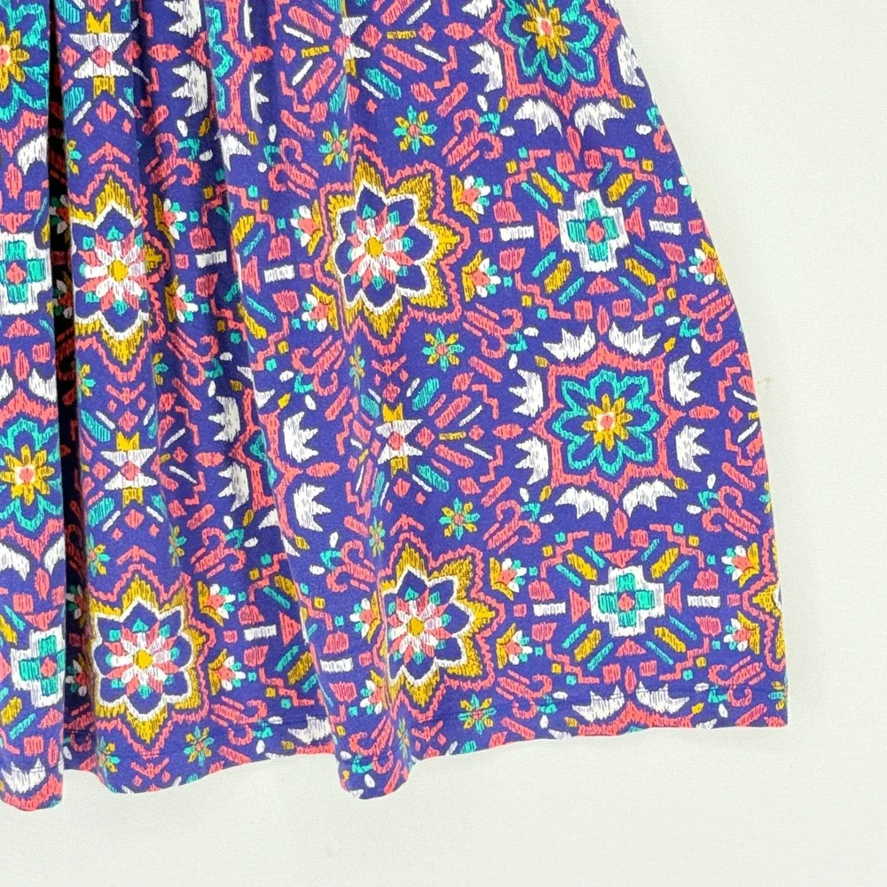 Lands End Surplice Dress Womens Small Purple Floral Ikat Boho Mod Vacation Beach